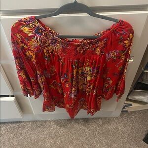 beachlunchlounge Red and Yellow Floral Top